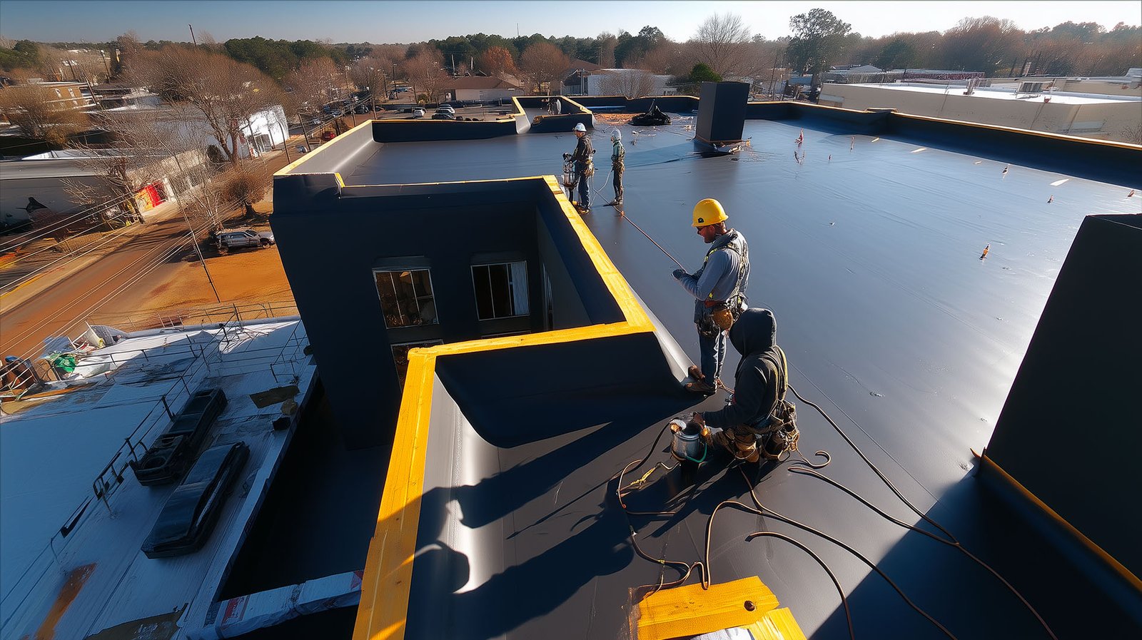 commercial roofing job in progress