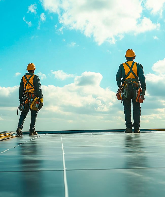 professional roofers above the commercial roof